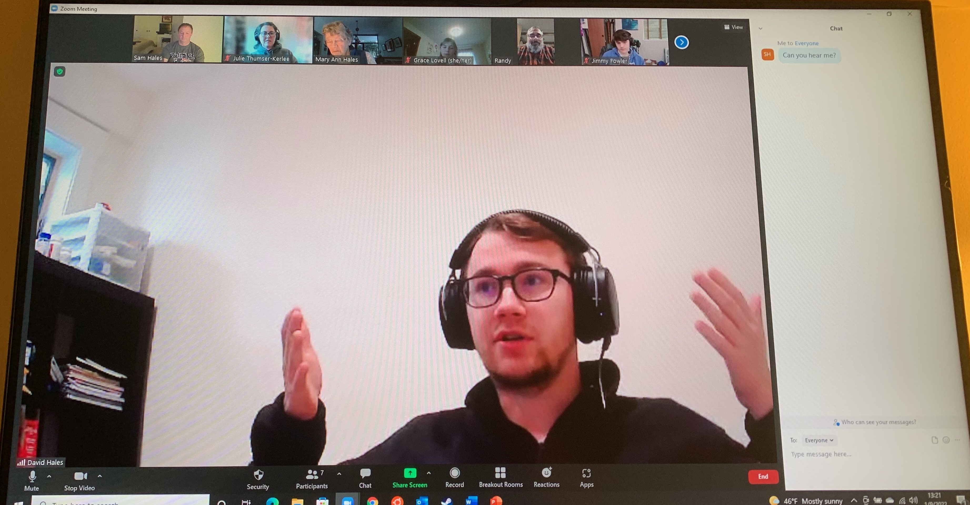 David talking on zoom with the group