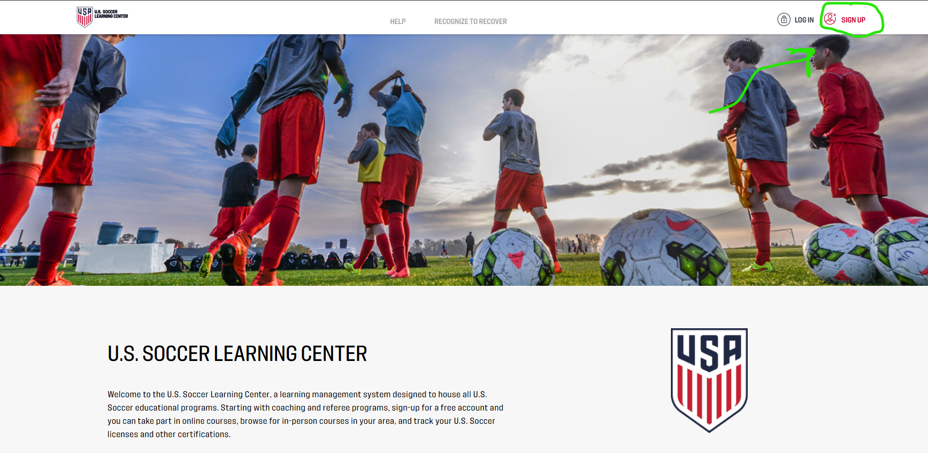 US Soccer Learning Center Sign-up